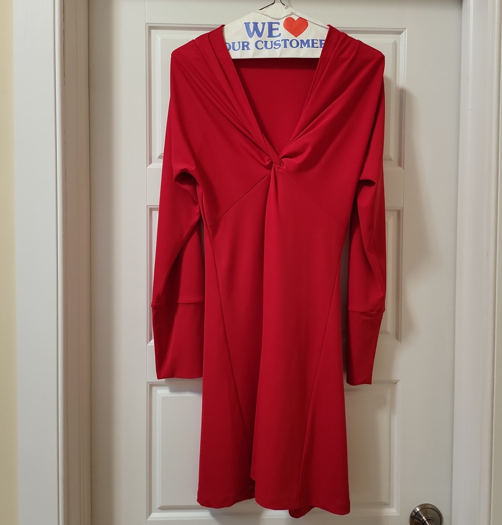 Moda International Fun Red Twist-Knot Long-Sleeve Dress